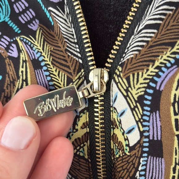 Bob Mackie Blue Green Long Sleeve Graphic Blouse - Picture 6 of 13